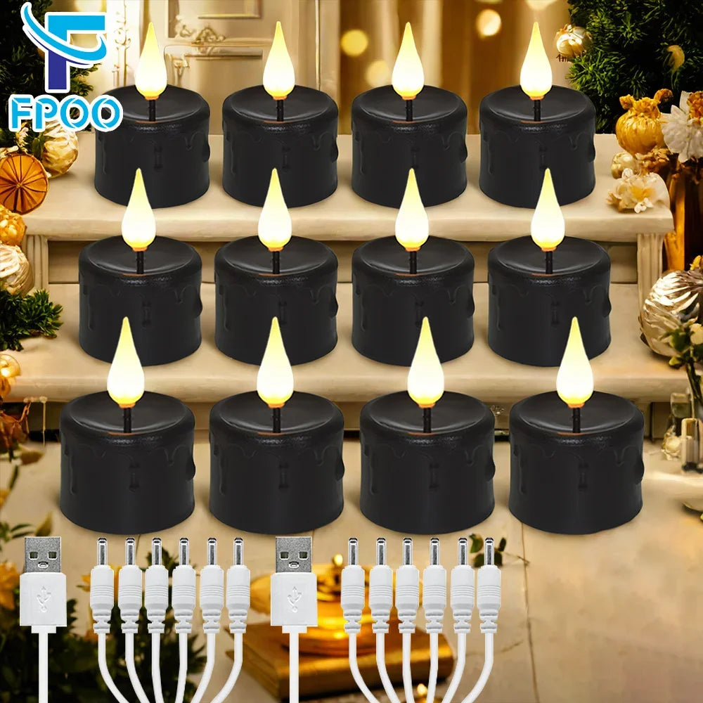 Rechargeable Flameless LED Candle Lights Warm Light for Home Decor Wedding Holiday Night Lights Halloween Black Candle Light