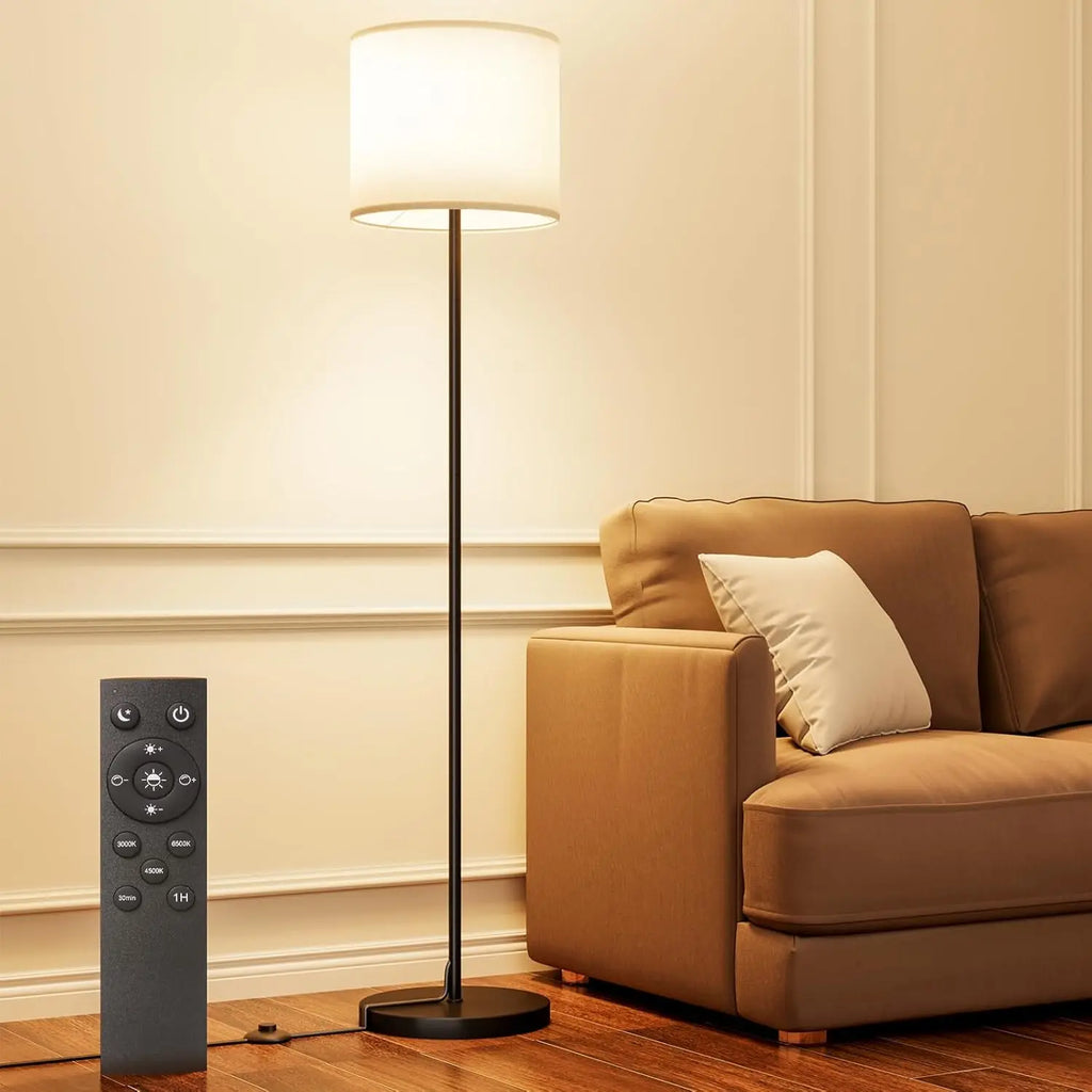 Dimmable Floor Lamp with Remote, Adjustable Color Temperature, Linen Shade for Living Room Office Bedroom