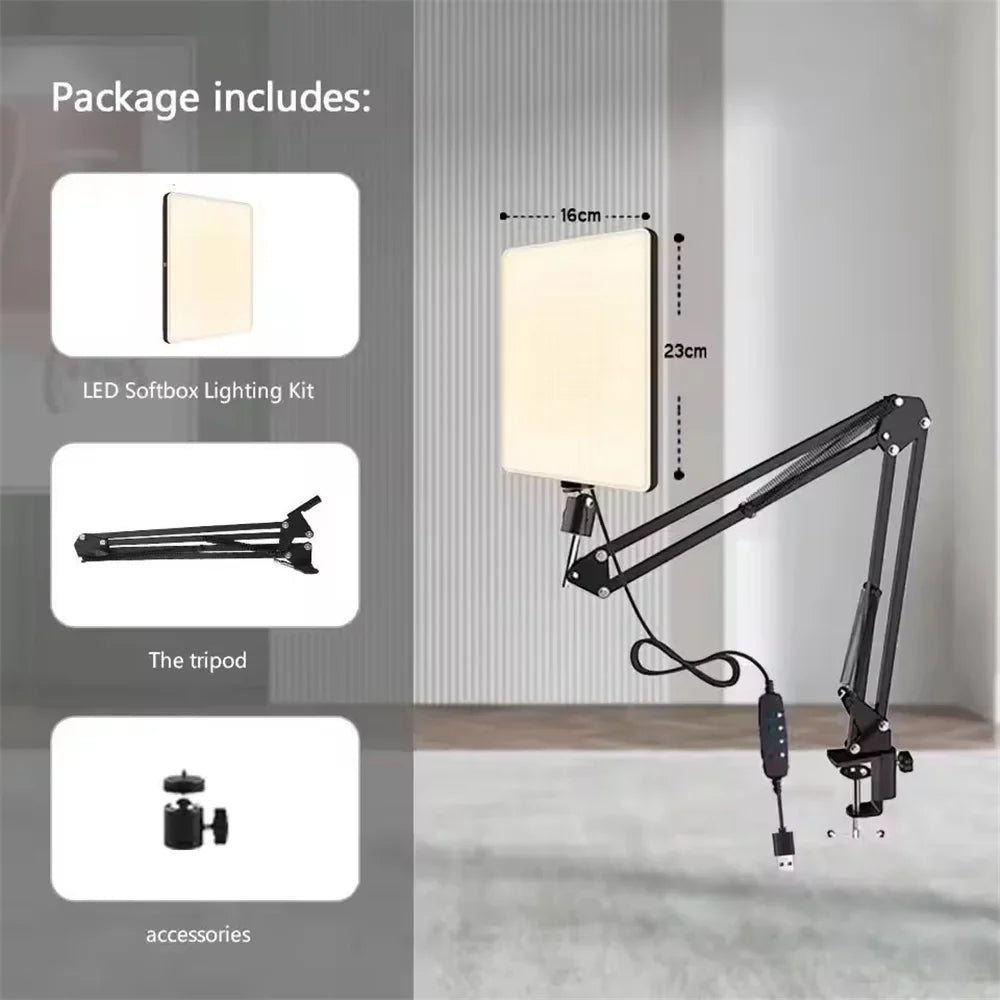 BSLIUFANG LED Photography Selfie Lights Conference Lighting Photo Studio Lamp With Scissor Arm Stand For YouTube Live Streaming