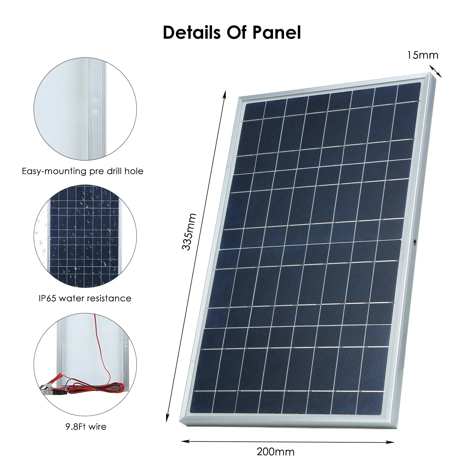 30W D C 12V/18V Solar Panel Kit Set with Alligator Clip/ IP65 Water Resistance for Home Indoor Outdoor Use Portable