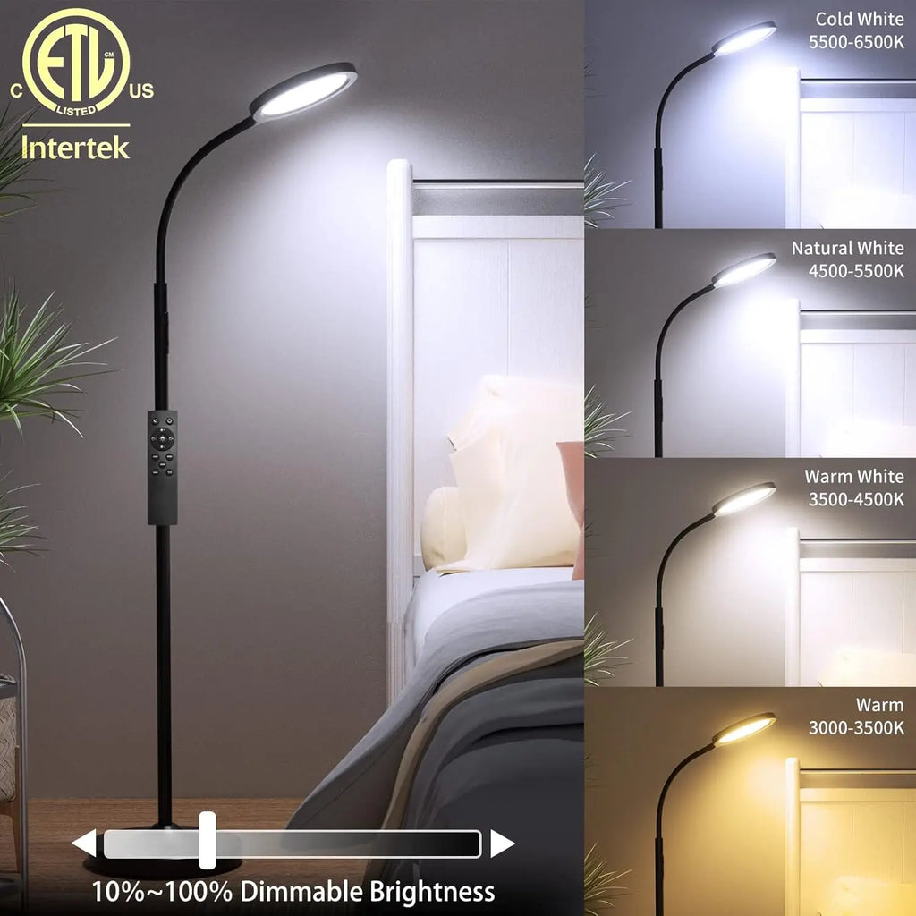 Dimmable LED Floor Lamp with Remote, Adjustable Gooseneck for Living Room Bedroom Office, Black
