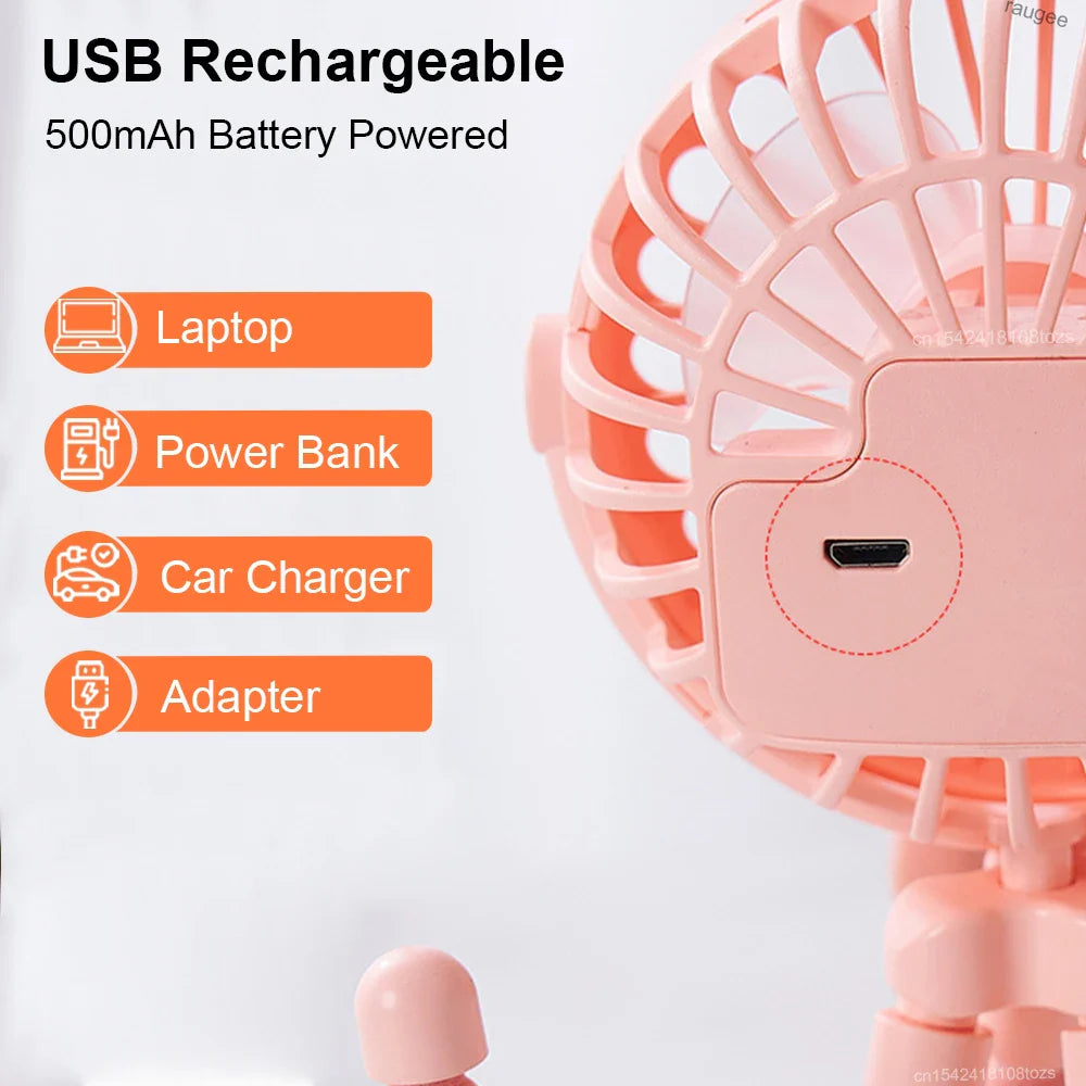 Octopus Fan Mini Flexible Tripod Cooler Fan Portable 360° Rotate Handheld Desk Fan for Stroller Bike Travel Winding Vertical Fan