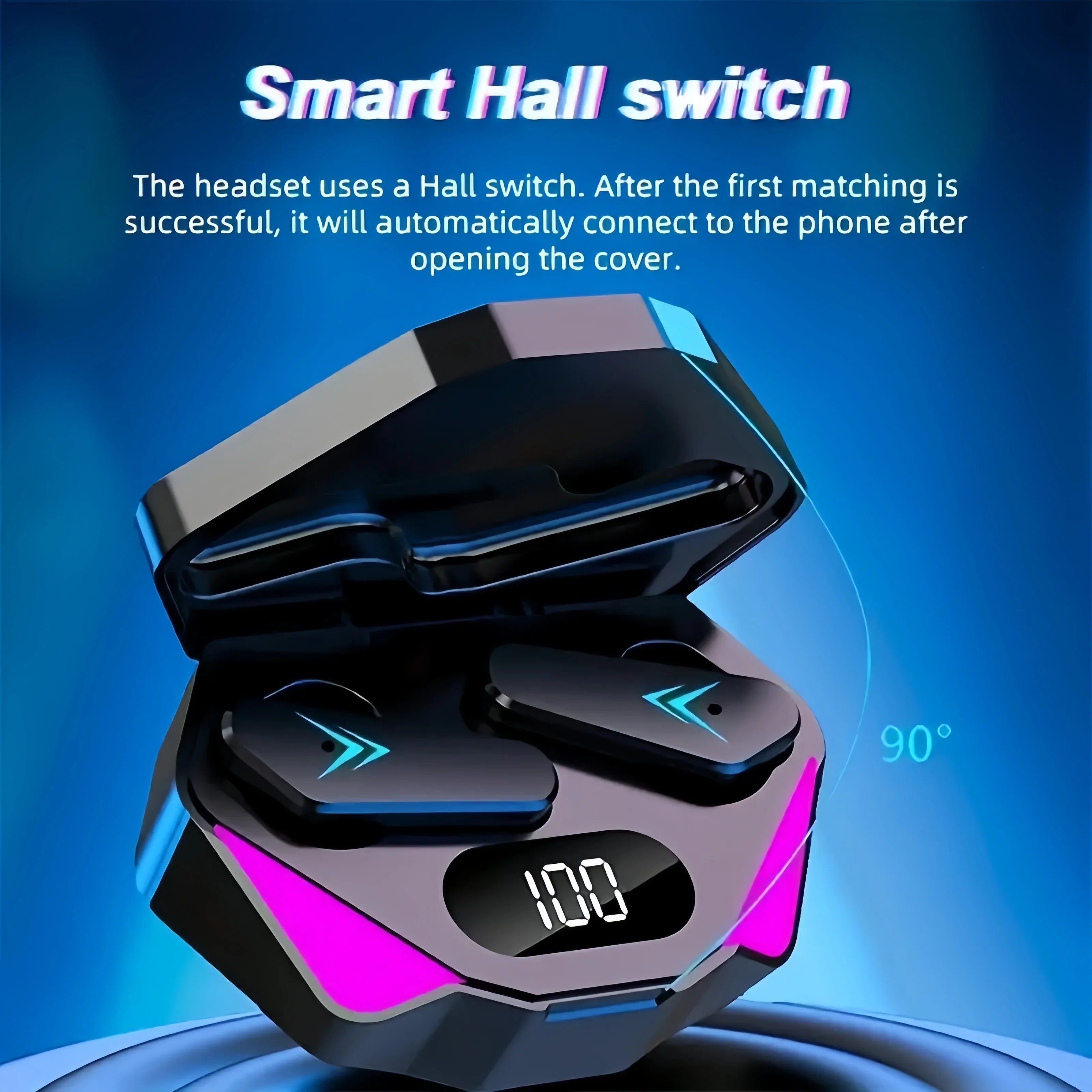 Gaming Headset with LED Display, X15 TWS Wireless Bluetooth Headphones Touch Control Earbud with Mic for PC Mobile Phones