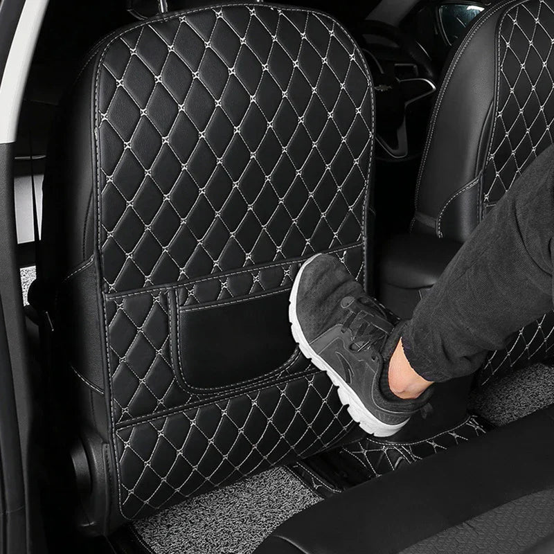 Car Anti-Child-Kick Pad PU Leather Auto Seat Back Protector Cover Back Seat Organizer with Storage Pockets Interior Accessories