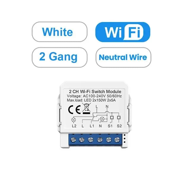 AVATTO WiFi 1/2/3/4 Gang Mini Smart Switch DIY Light Switches Module 2-Way Control Works With Smart Tuya Alexa Alice Google Home