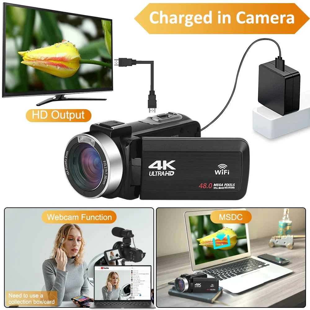 Full 4K Camcorder 18X 48MP Digital Camera Livestream Webcam UHD Vlog Video Recorder Wide Angel Macro Lens Photography Cameras