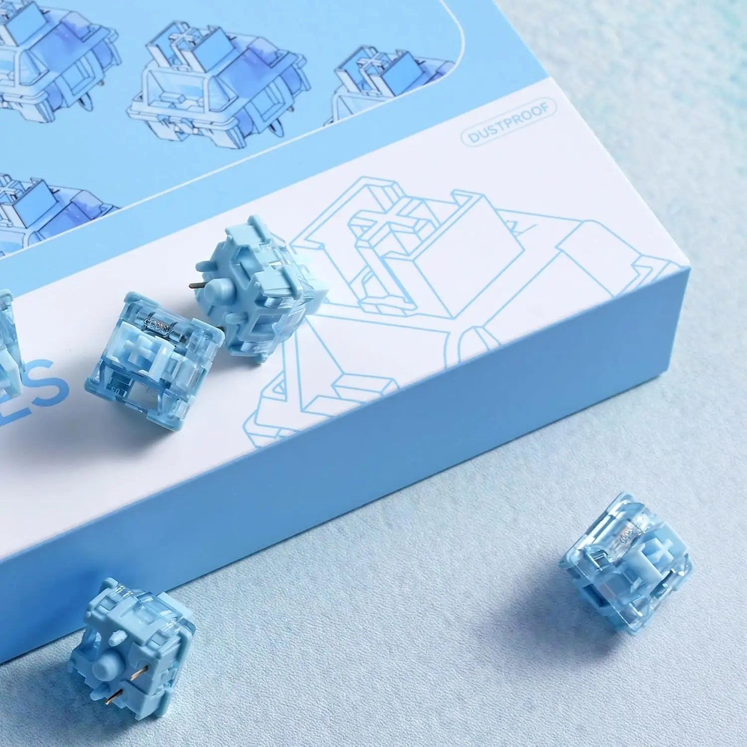 Creamy Blue Pro Mechanical Keyboard Switches, 5-Pin 45gf Tactile Pre-Lubed with Dustproof Stem (45pcs)