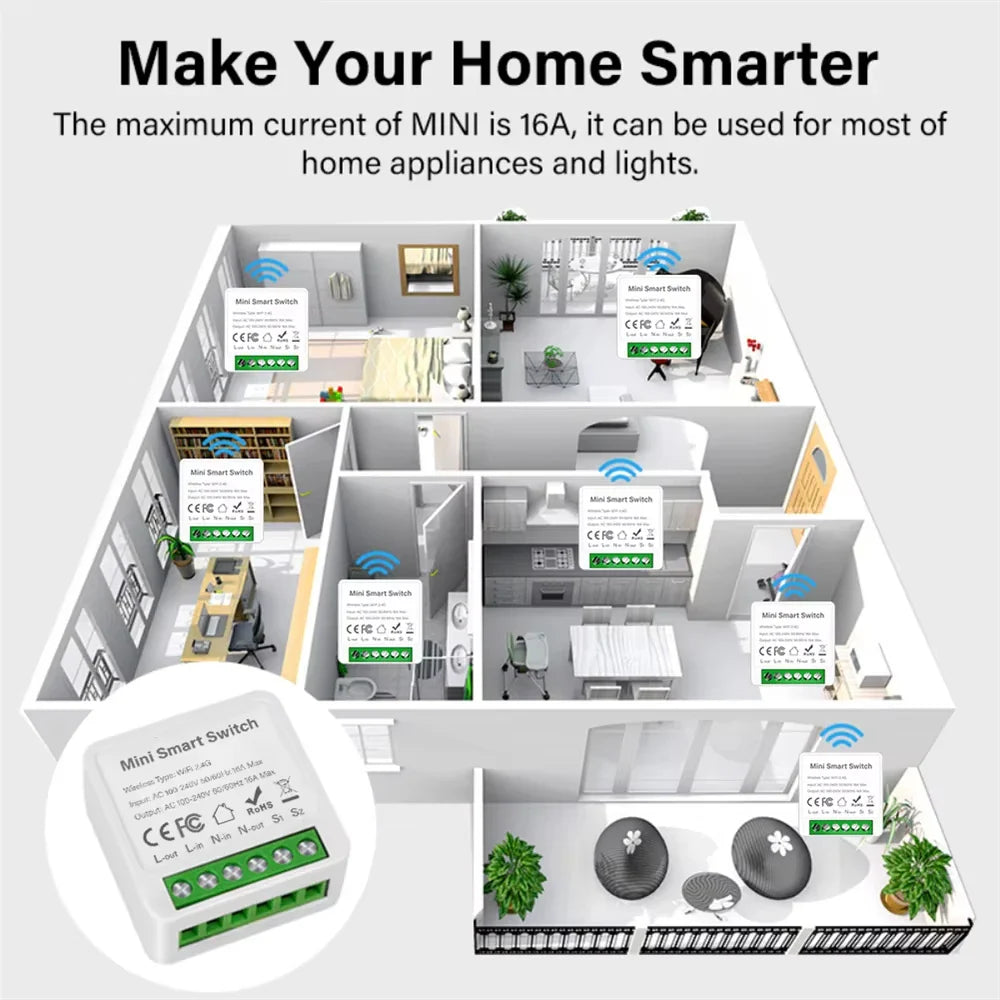 WIFI/ZigBee Smart Mini Smart Light Switch 2 Way Control Breaker Relay 16A Smart Life APP Voice Control For Tuya Alexa Google