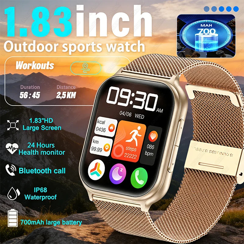 2026 New Fashion 1.83'' Smart Watch Men Women Bluetooth Call Heart Rate Monitor Voice Assistant Multiple Sports Modes Smartwatch
