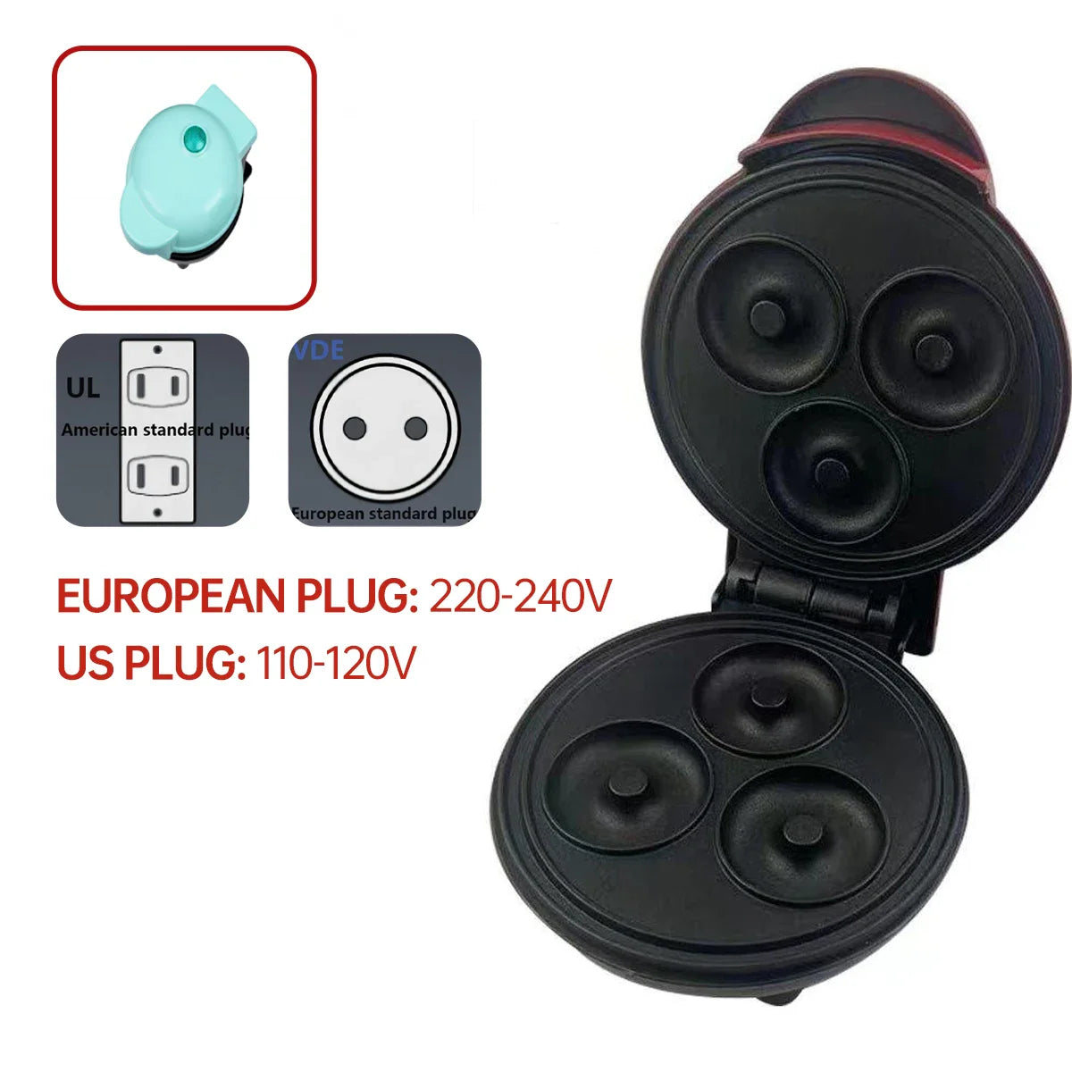 Mini home donut making machine, double-sided heating, non stick coating fast production, DIY breakfast for families and children