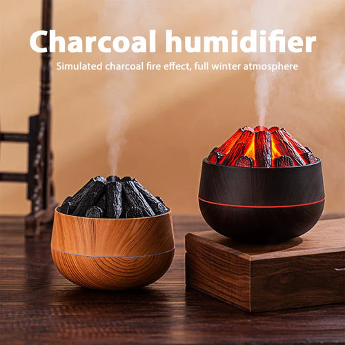 2025 New 300ML Artificial Charcoal Fire Air Humidifier Fine Mist Quiet Operation with Night Light for Home Humidification
