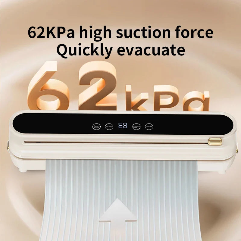 Electric Vacuum Sealer Built-in Cutter Food Keep Fresh Vacuum Packaging Machine Dry/Wet Applicable Kitchen Food Sealing Machine