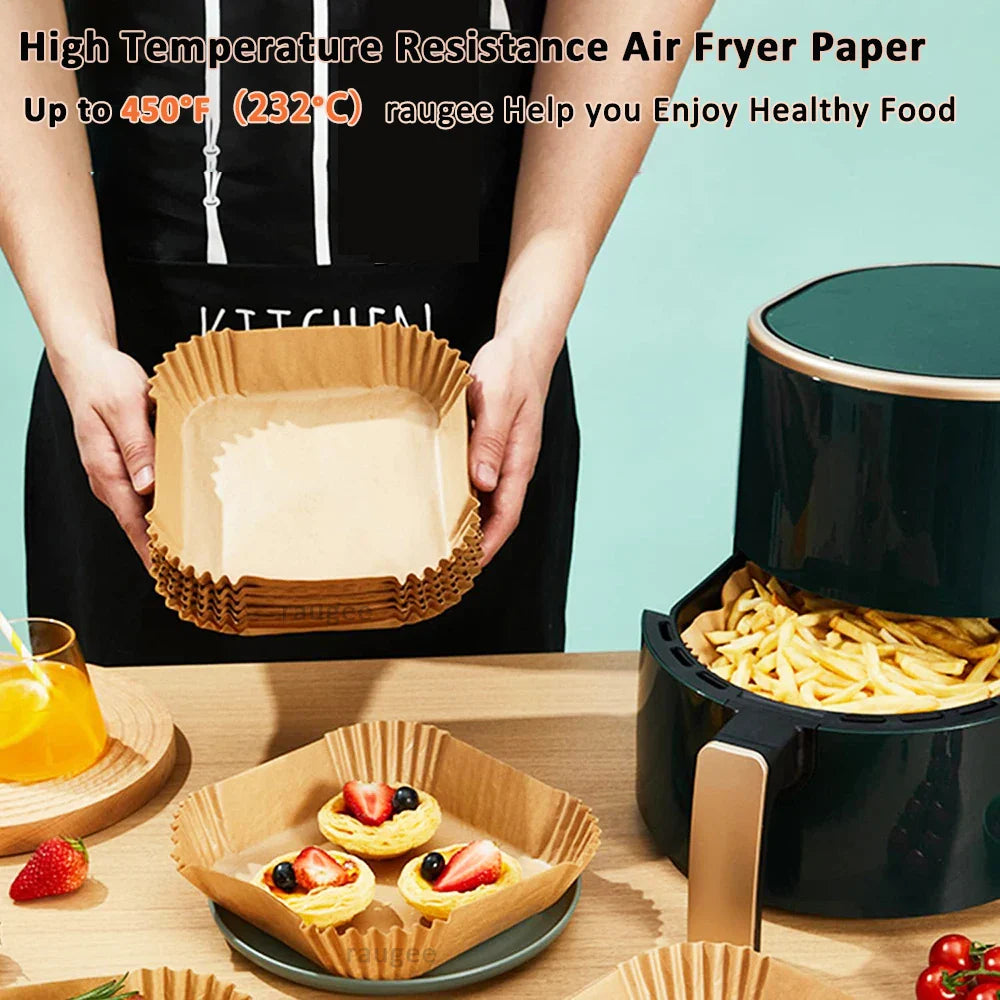 100Pcs Air Fryer Disposable Baking Paper Non-Stick Mat Square Parchment Paper Liners for 3-5L Air Fryer Steamer Baking Microwave