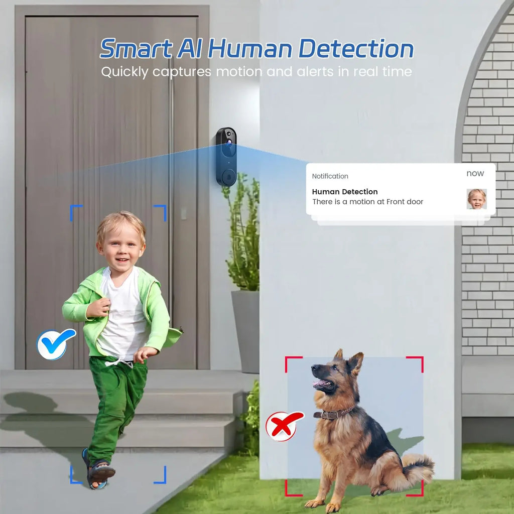 1080P Wireless Doorbell Camera with Night Vision, AI Detection, 2-Way Audio & Real-Time Alerts