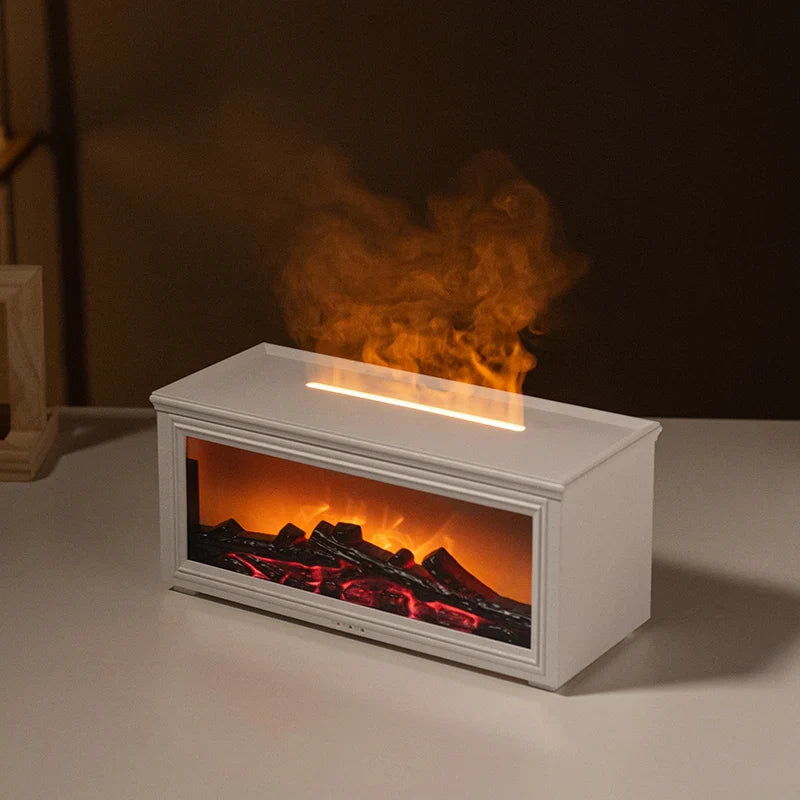 1PC Simulated Flame Fireplace Aroma Diffuser with Colorful Night Lights, 3-level Timer, USB Powered Air Humidifier