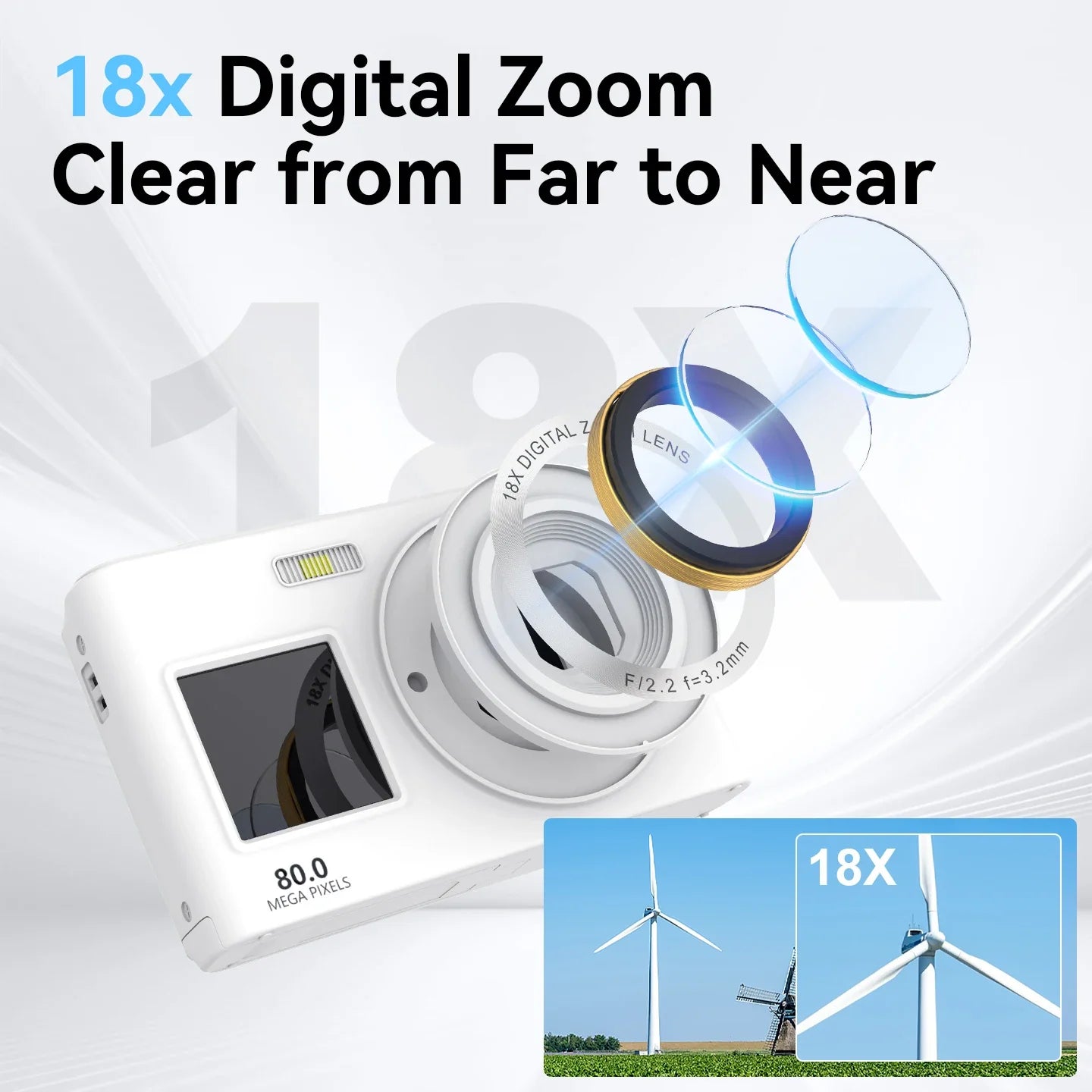 80MP Digital Camera For Photography 2.8" 1.4" Front Rear Dual Screen AF Selfie Camera 18X Zoom 5K Vlog Camcorder Video Recorder