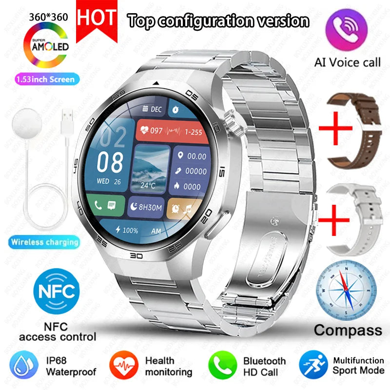 2025 New BOXUXING Watch 5 MAX Smart Watch AMOLED Screen NFC GPS Tracker Bluetooth Call Health Waterproof Smartwatch Men Women