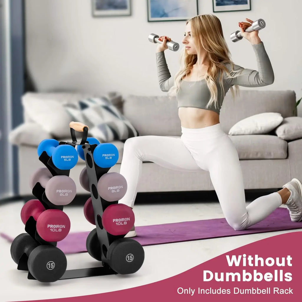 Compact A-Frame Dumbbell Rack Stand with Wooden Handle for Home Gym Storage, Space-Saving Design