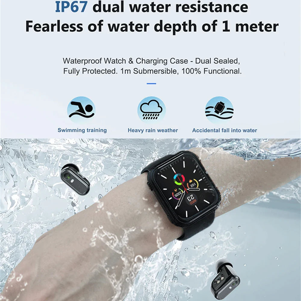 Waterproof Smartwatch 2 En 1 Equipped With TWS Earphones Smart Watch Men Women Sports Heart Rate Health Monitoring BT Call Music