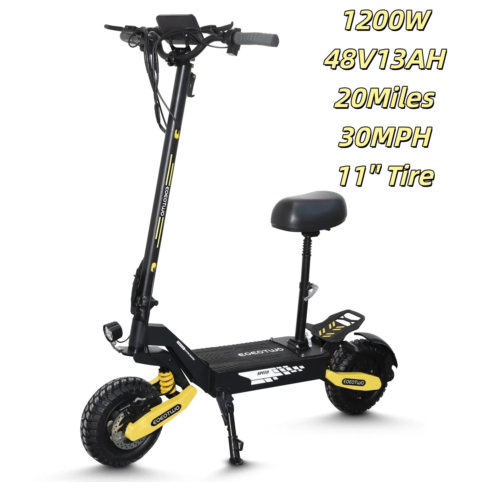 1200W Off Road Electric Scooter for Adults 48V Long Range E-Scooter 30MPH Fast Speed 11" Tubeless Tire Foldable Kick Scooter