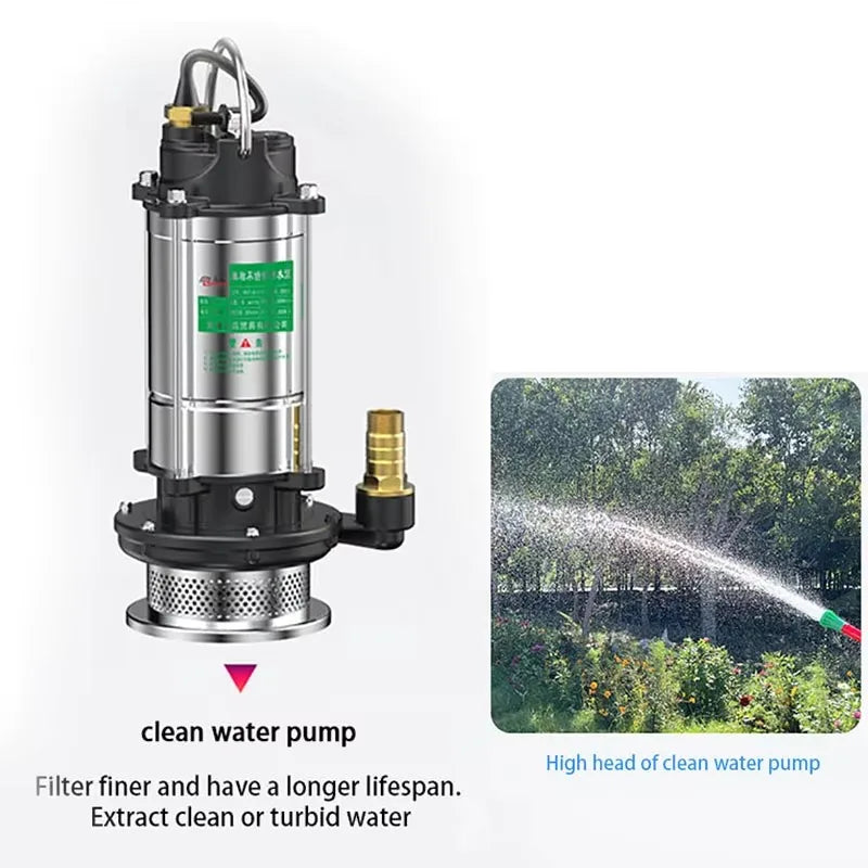 220V Submersible Pump Agricultural Pumping Garden Tools Drainage Irrigation Self-priming Sewage Pump Stainless Steel Pump