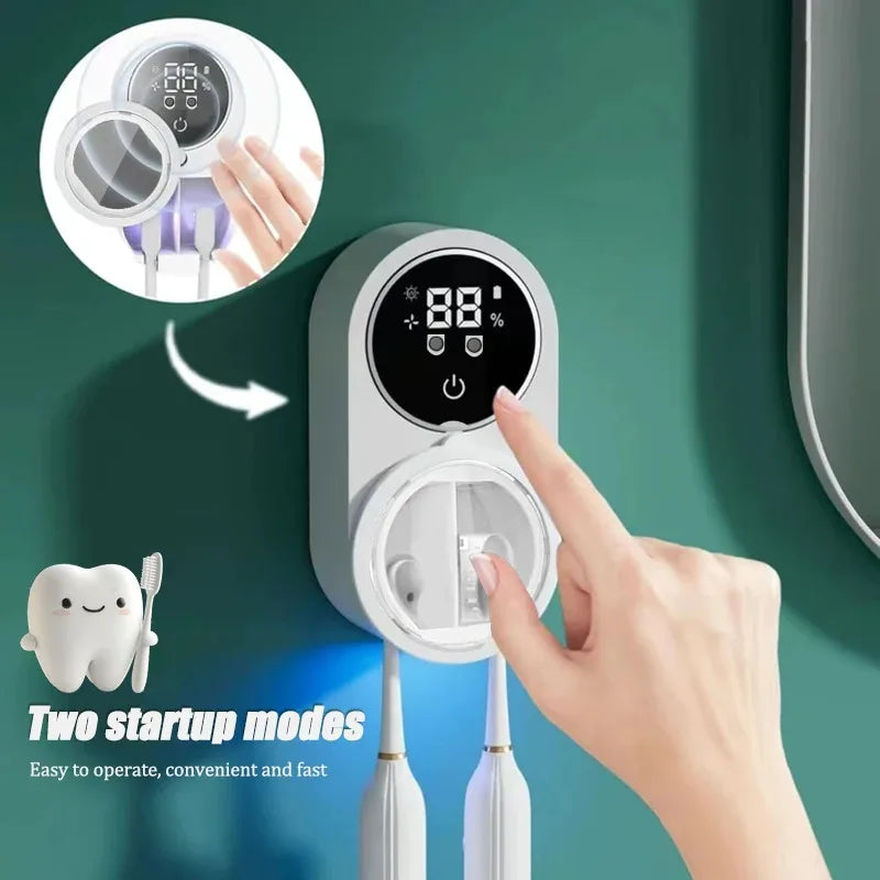 Intelligent wall mounted toothbrush holder, toothbrush holder disinfection device, toothbrush storage rack, with 2 brush slots