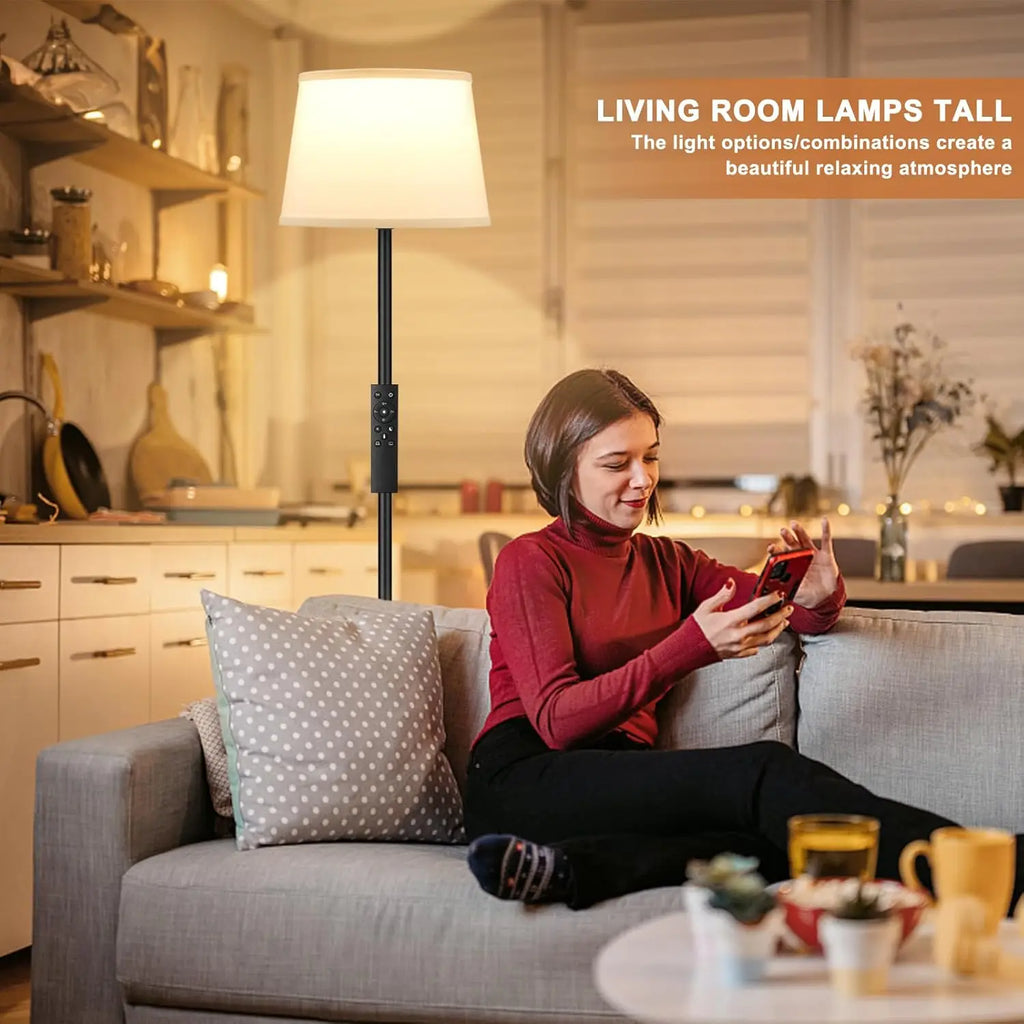 Adjustable Brightness LED Floor Lamp with Remote Control, Black Finish, Easy Assembly