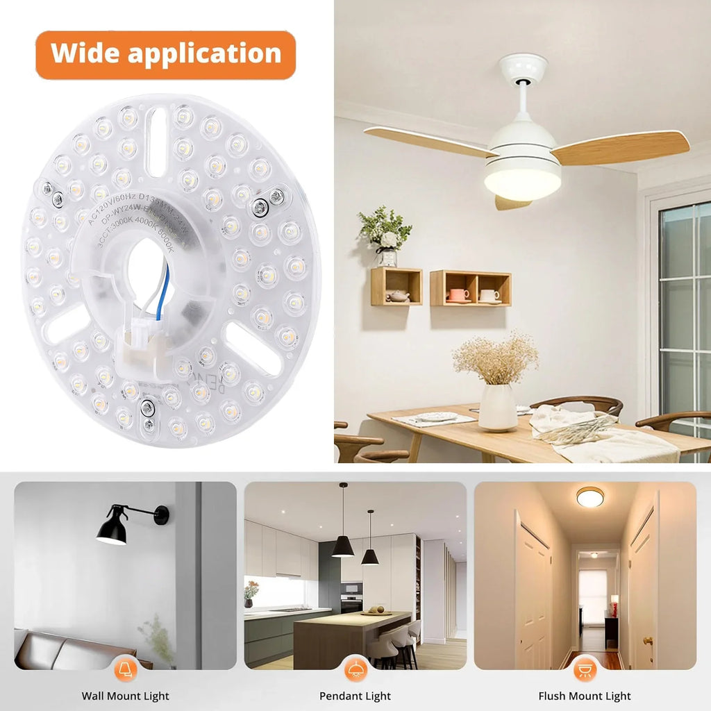 5.3 Inch Ceiling Fan LED Light Replacement 24W 3CCT Dimmable Magnetic LED Fan Light Board Panel Retrofit Light with Memory