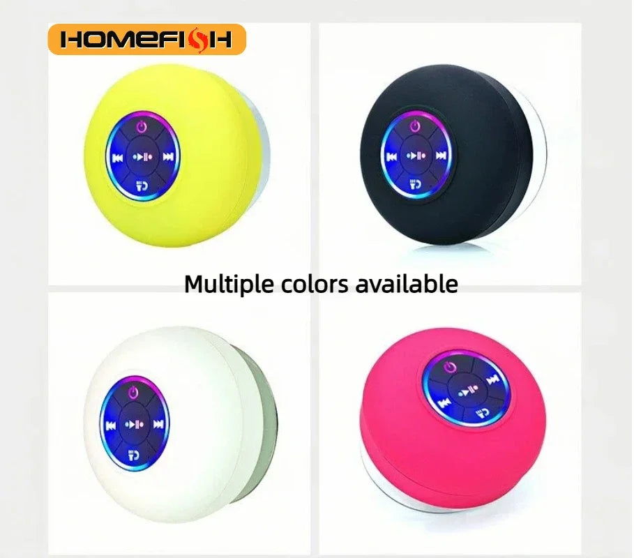 HOMEFISH 2025 Waterproof Wireless LED Bluetooth Speaker Mini Portable with Large Suction Cup for Bathroom Outdoor Sports Stereo