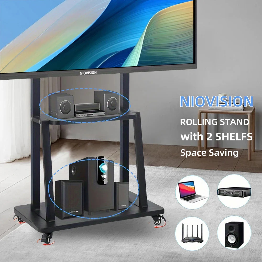Mobile TV Cart, Rolling TV Stand for 32-75inch TVs with Lockable Wheel,Height Adjustable TV Stand with Wheels Max VESA 600x400mm