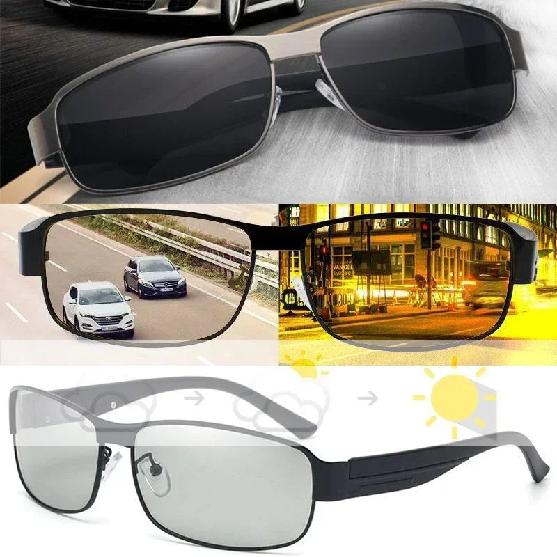 Available Trendy Flat Top Square Photochromic Glasses Stylish Sports Eyewear for Car Running Driving Vacation Travel and Fishing