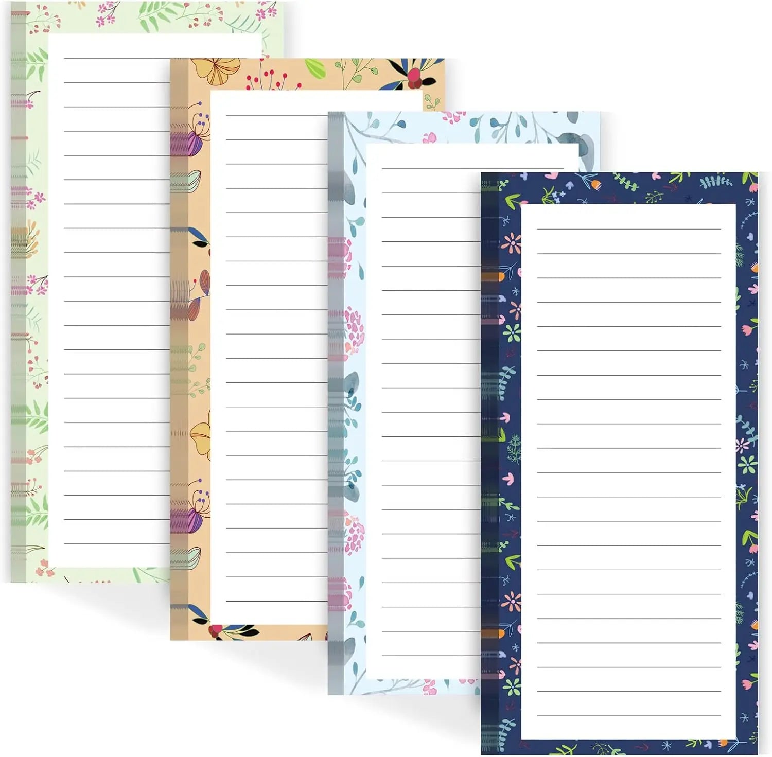 Flower Design Magnetic Notepads for Refrigerator, 50 Sheets Each, 4-Pack Memo Pads for Lists and Reminders
