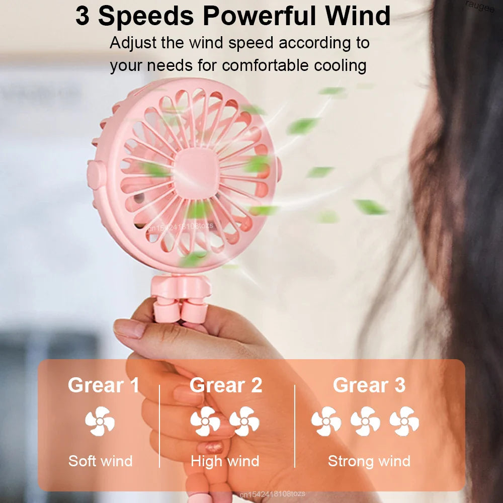 Octopus Fan Mini Flexible Tripod Cooler Fan Portable 360° Rotate Handheld Desk Fan for Stroller Bike Travel Winding Vertical Fan