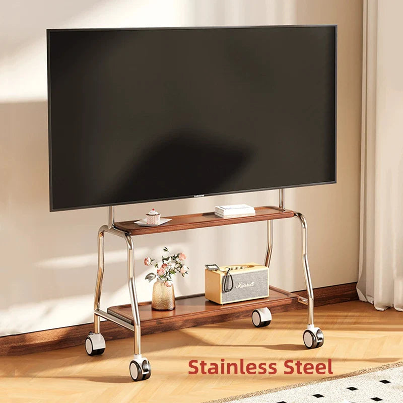 Stainless Steel Rolling Floor Mobile TV Stand for 32-75 Inch LCD LED Screen TVs TV Cart Holds up to 110Lbs Max VESA 600x400mm