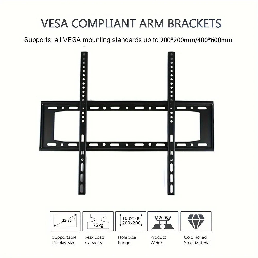 TV Wall Mount Fixed for Most 14"-32" Flat/Curved TVs with Max VESA 200X200mm up to 55Lbs Space Saving Universal TV Bracket