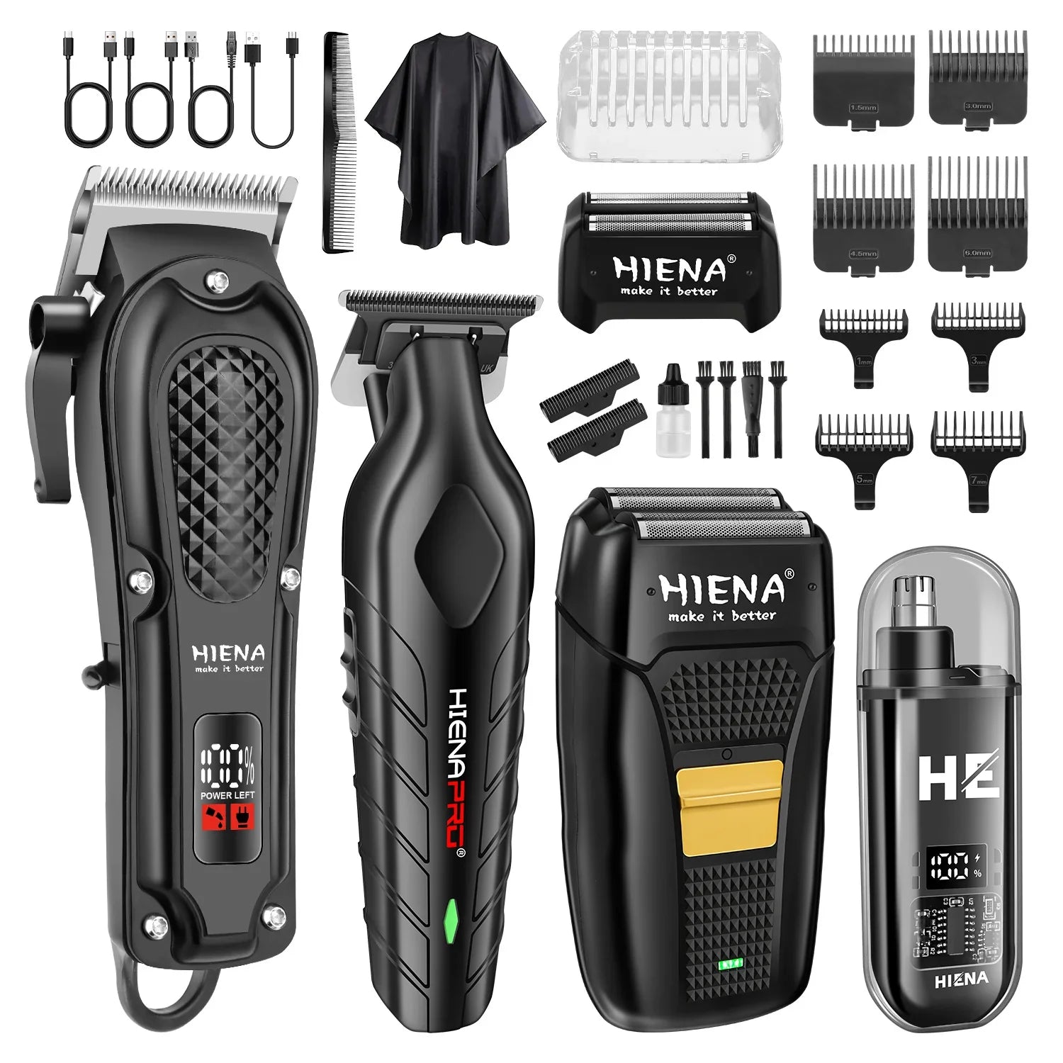 hiena Hair Clipper Professional Hair Cutting Machine Adjustable Hair Trimmer Electric 9000 RPM Barber LED Clipper for Men