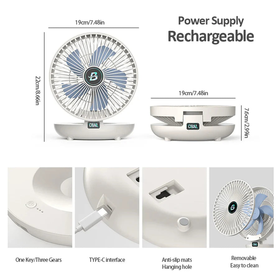 2024 Best Sellers 2IN1 Folding Desktop Fan Portable Air Conditioner Wall Mounted Fan Rechargeable With 3 Gears for Home Office