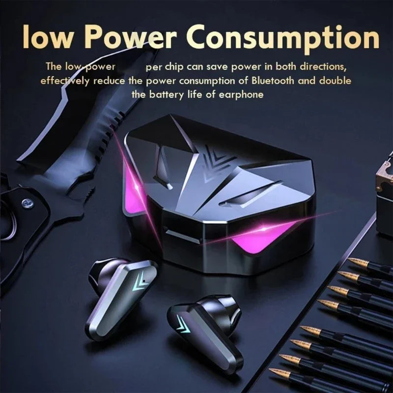 Gaming Headset with LED Display, X15 TWS Wireless Bluetooth Headphones Touch Control Earbud with Mic for PC Mobile Phones