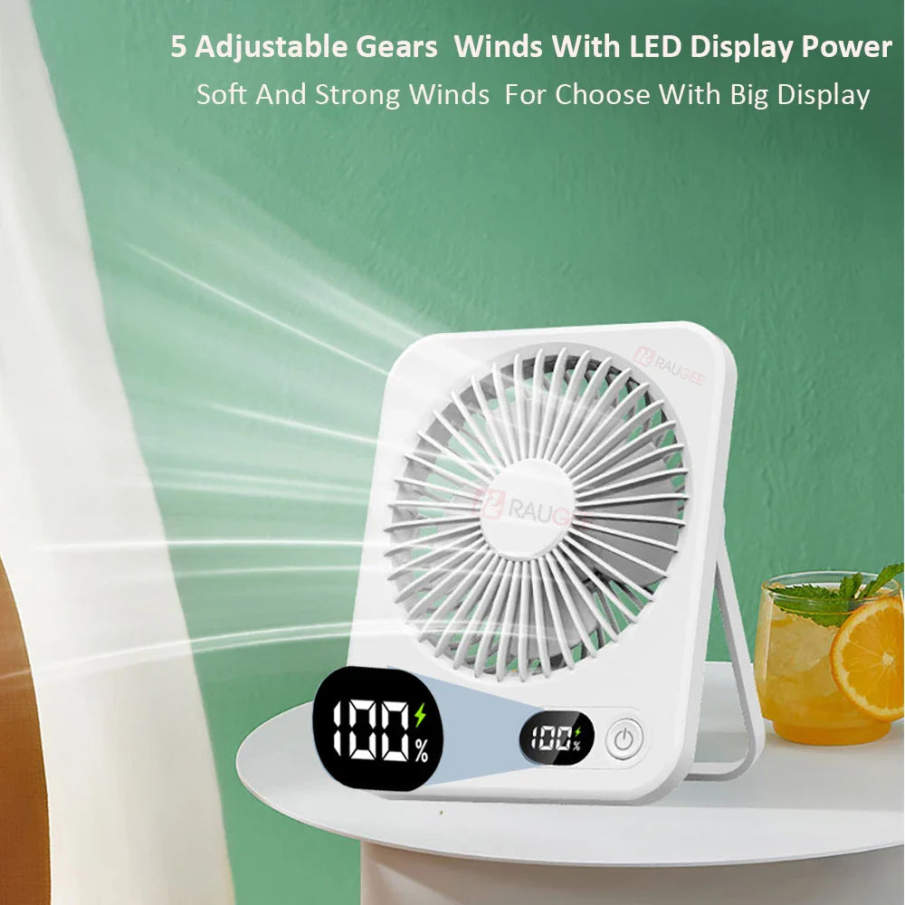 Desk Fan USB RechargeableMini 180° Tilt Folding Personal Fan 5 Gear Wind Portable Wall Fan Table Fan for Office Home Small Fan