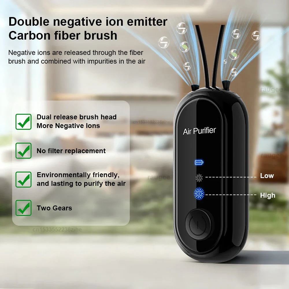 Wearable Negative Ion Air Purifier USB Rechargeable Mini Portable Purifying Outdoor Smoke Peculiar Smell Efficient Purifying Air
