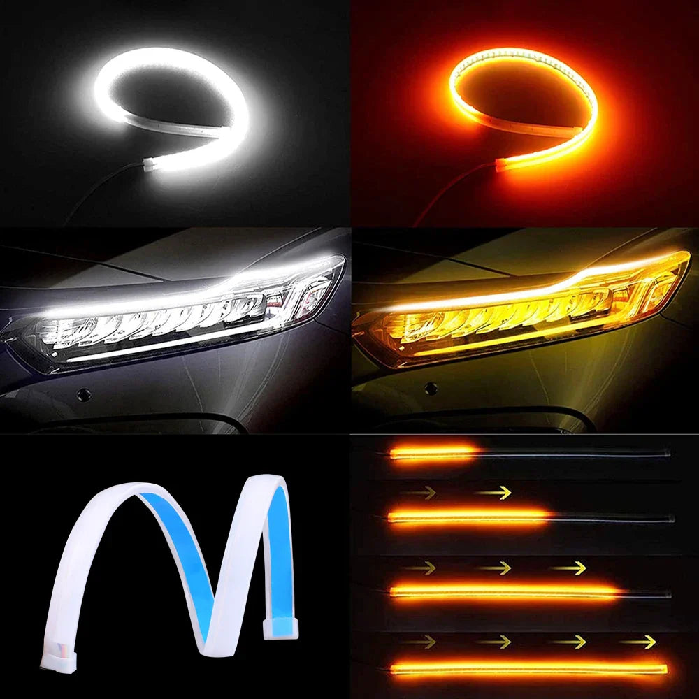 1Pc LED DRL Car Running Light Flexible Waterproof Strip Auto Headlights White Turn Signal Brake Flow Lights Car Styling 12V