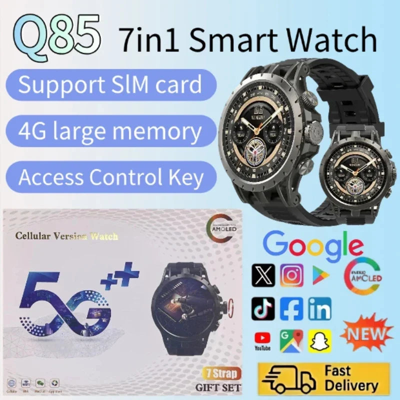New 5G Popular Outdoors GPS tracker Sports Smart Watch Q85 WIFI NFC SIM card HD Video Call Music player waterproof Watch Men