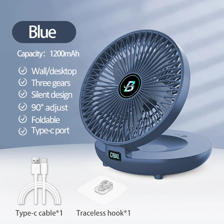 2024 the Most Popular 2IN1 Portable Fan Air Conditioner Wall Mounted Fan Rechargeable Folding Fan With 3 Gears for Home Office