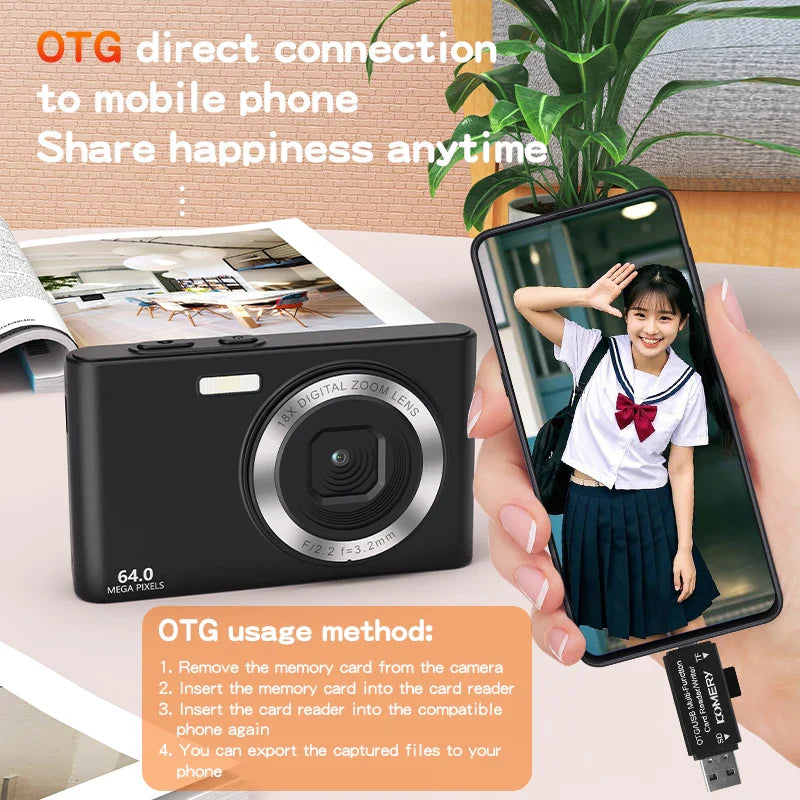 64MP Digital Camera For Photography Front Rear Dual Lens Selfie Camera Auto Focus 18X Auto Focus 4K Video Record Vlog Camcorder