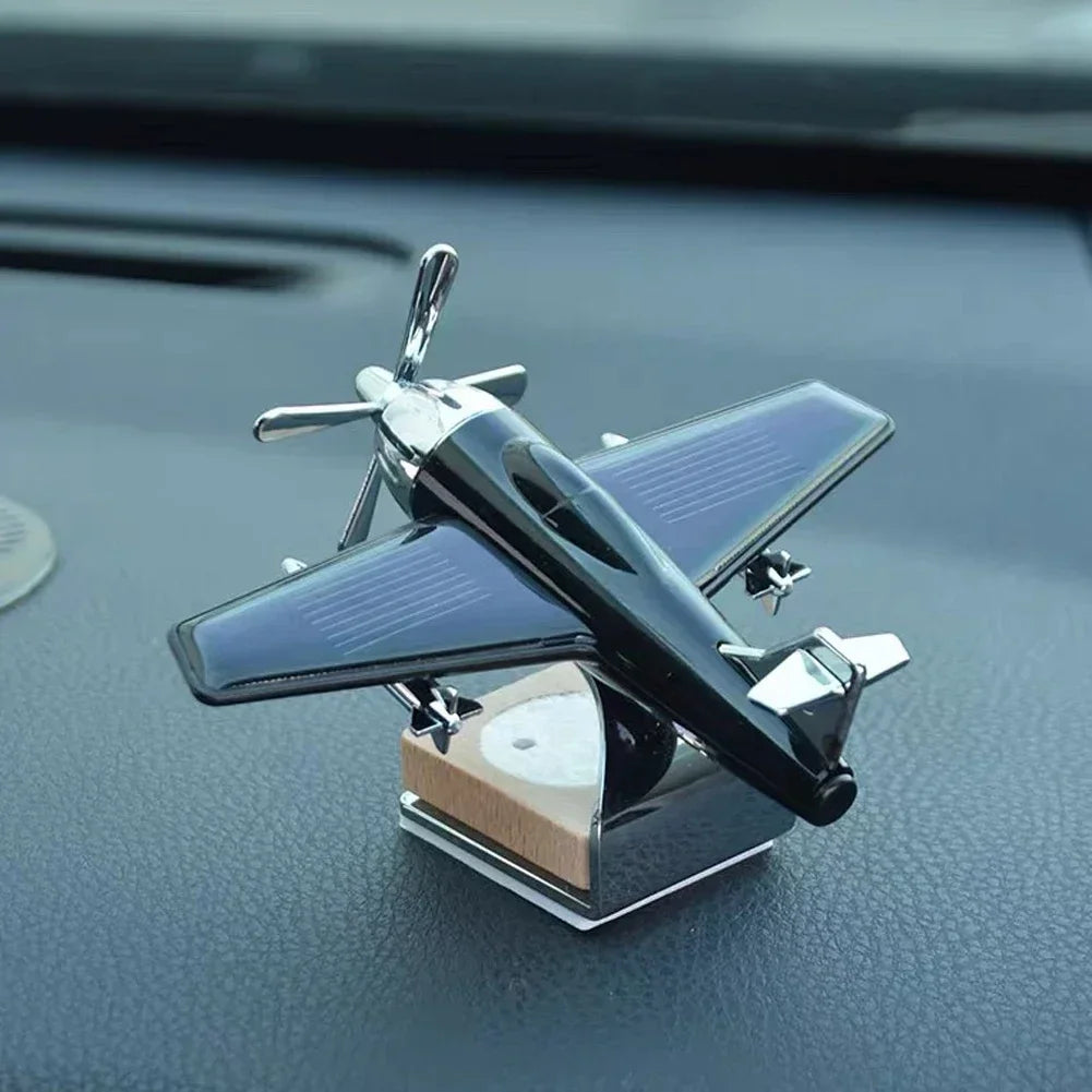 Solar-Powered Rotating Airplane Dashboard Ornament Plastic Creative Car Interior Accessory - Novelty Desktop Decoration for Car