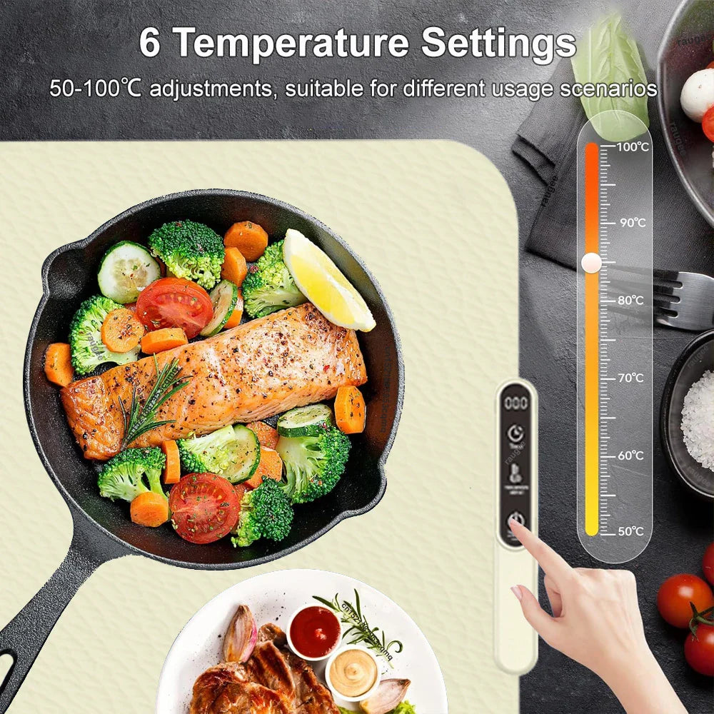 Electric Food Warmer Foldable Warming Tray Fast Heating Mat Keep Food Hot Constant Mat Portable Food Warm Plate 6 Temp Setting
