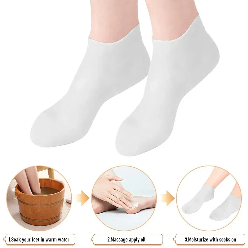 2 Moisturizing Silicone Gel Socks for Dry Cracked Feet Nourishing Skin Lubricating Full Foot Care Massage Socks Manicure Tools