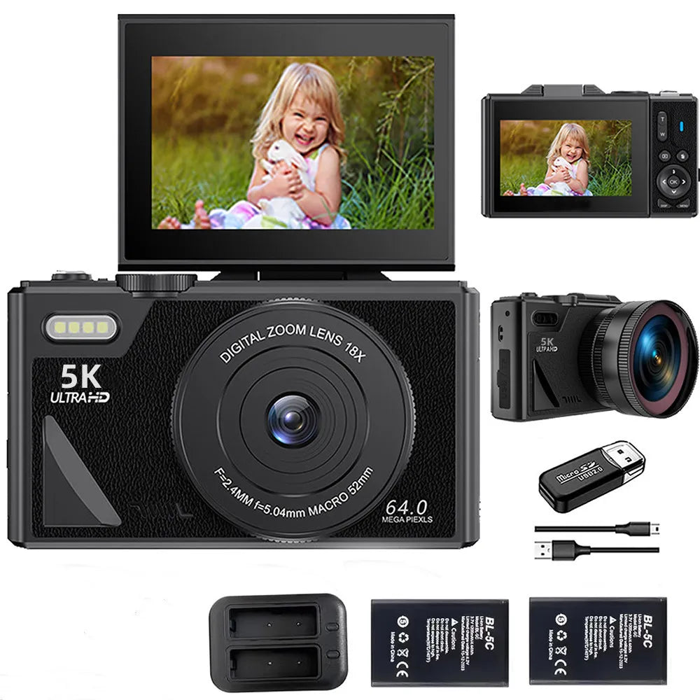 75MP Digital Camera For Photography 18X Zoom 5K UHD Vlog Camcorder Livestream Wifi Webcam 3.0 inch Flip Screen AF Selfie Camera