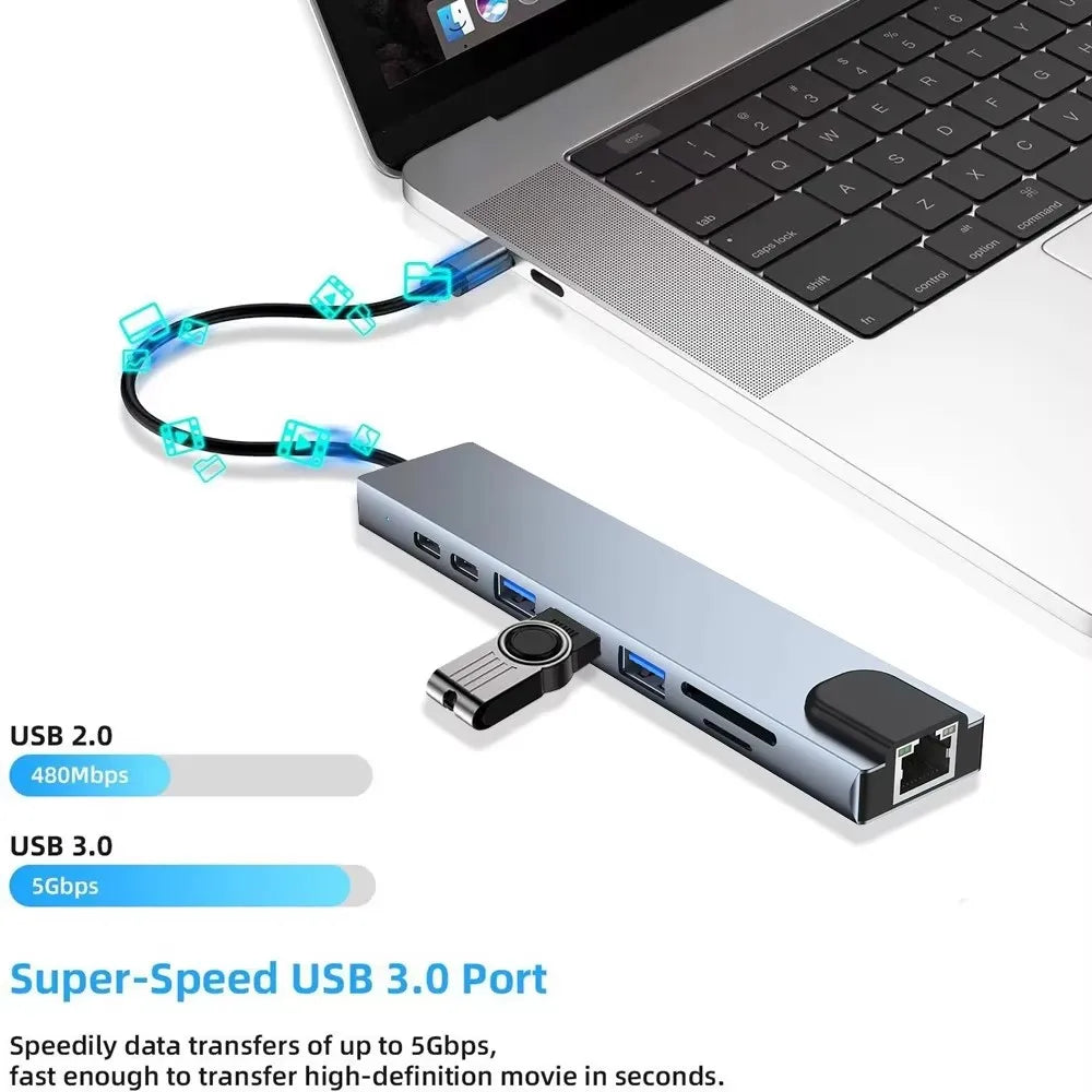 USB 3.0 Type C HUB USB C Docking Station to HDMI 4K 30HZ Type C to RJ45 100Mbps Ethernet Adapter VGA Extender Headphone PD 100W