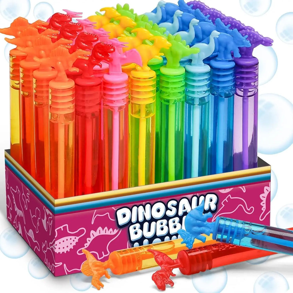 32 Pack Dinosaur Bubble Wands with Gift Box, Fun Party Favors for Kids Birthday and Outdoor Activities